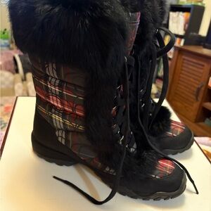 Coach Plaid Fur-Lined Boots